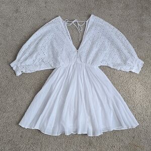 NWT Women's Crown & Ivy Dress Short Sleeve White Hello Spring Size 6 Scalloped